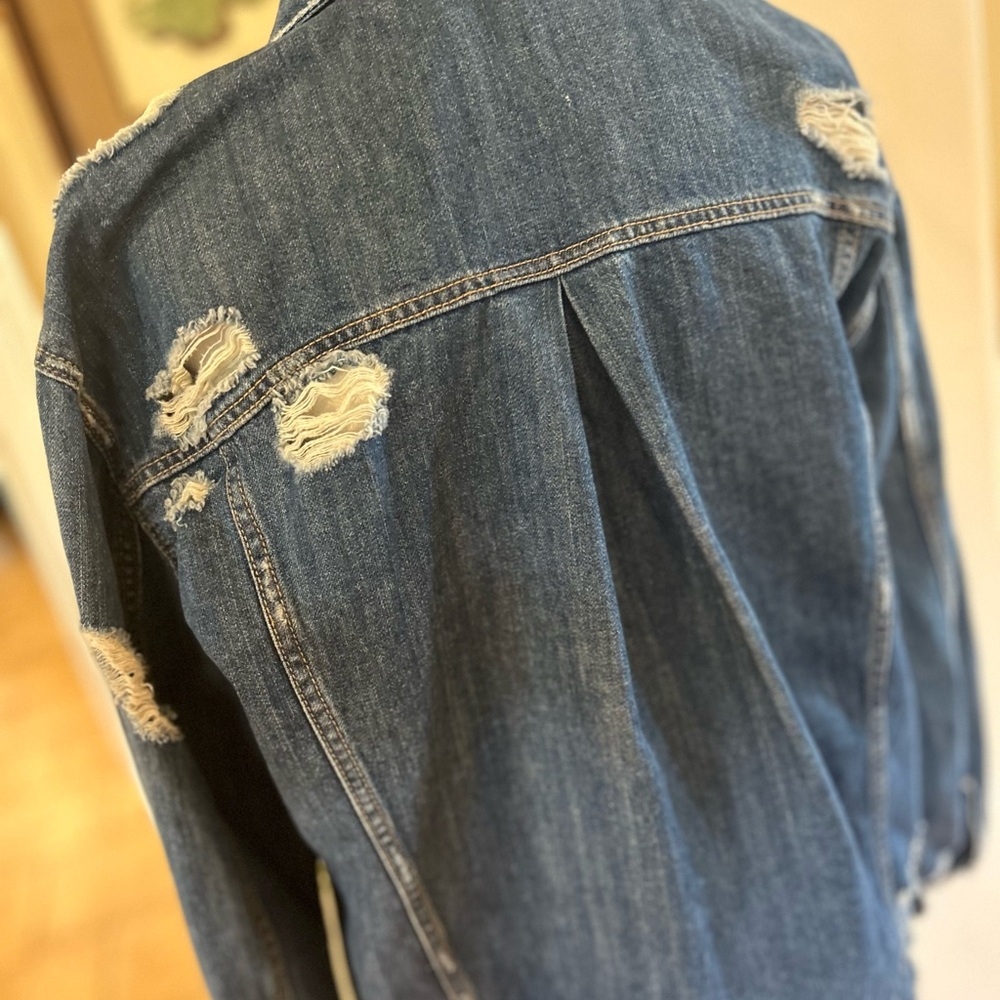 Zara The Trafaluc Oversized Distressed Denim Long Sleeve Jacket for Women - Picture 8 of 16